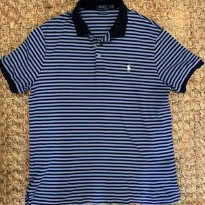 Light & navy strip blue polo Ralph Lauren mens shirt. Slim fit